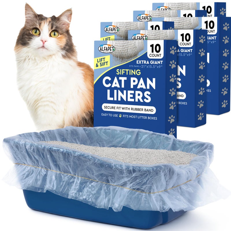 Alfapet Cat Litter Box Sifting Liners Alfapet - Extra Giant 60 Count - Tear-Resistant Cat Litter Bags - Waterproof Kitty Litter Liners - Fits Almost All Litterbox Pan Sizes, 40" x 38", 30 lb Capacity - Image 1